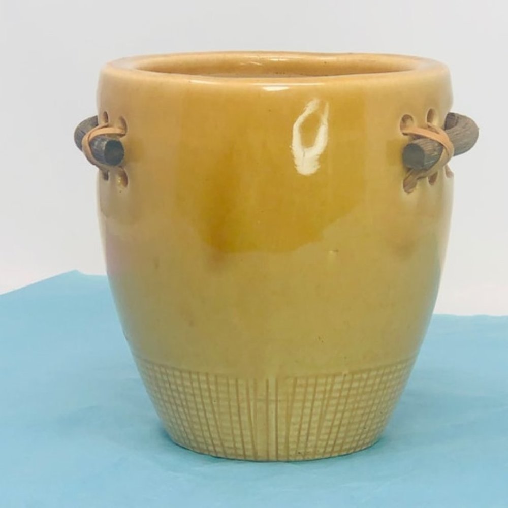 Vintage vase Japanese style  with wood handles
